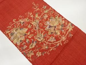 手織り紬金糸花唐草模様織出し名古屋帯